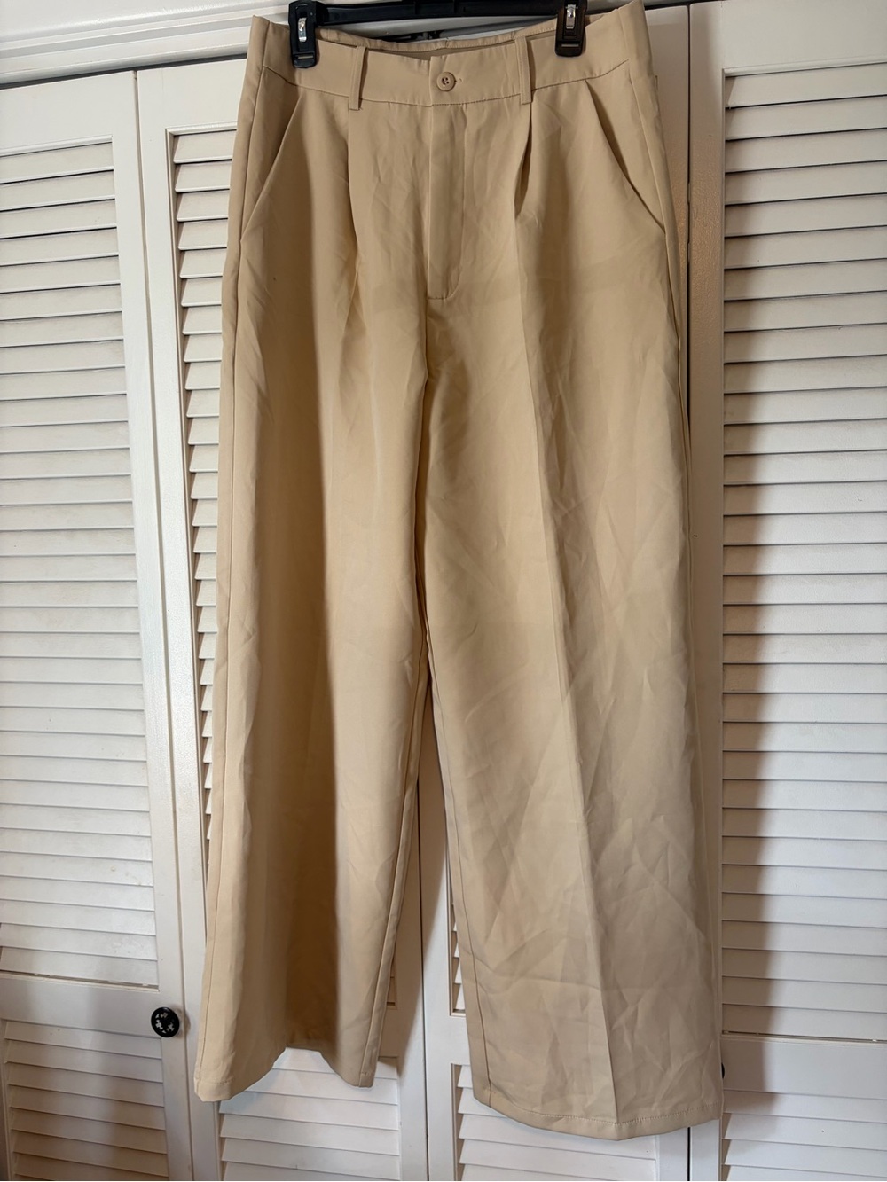 Beige Wide-Leg Women's Pants